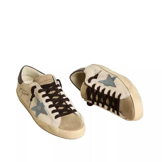 Golden goose Super-Star in nappa leather with light blue suede star and gray leather heel tab