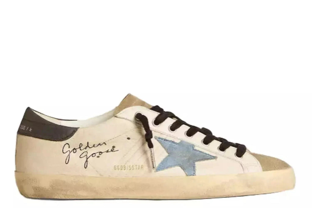 Golden goose Super-Star in nappa leather with light blue suede star and gray leather heel tab