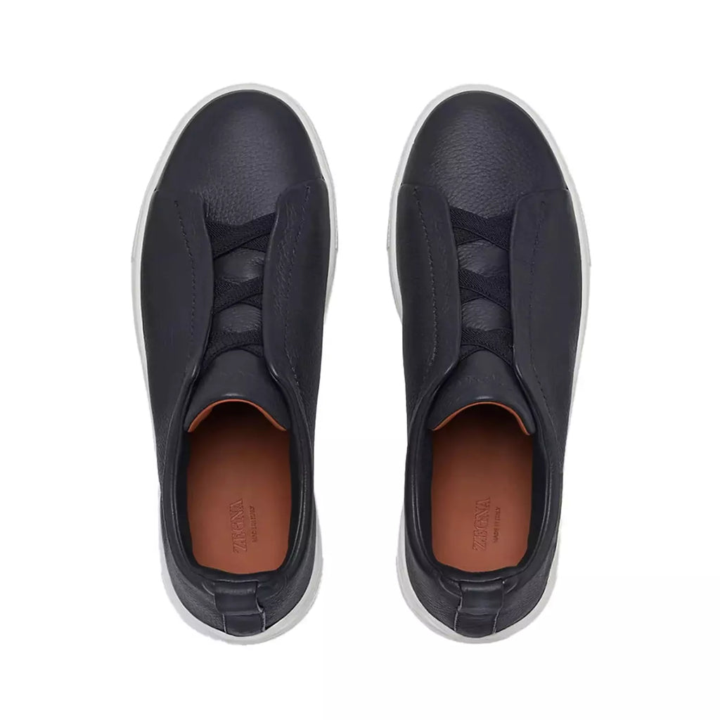 Zegna Navy Blue Deerskin Triple Stitch™ Sneakers