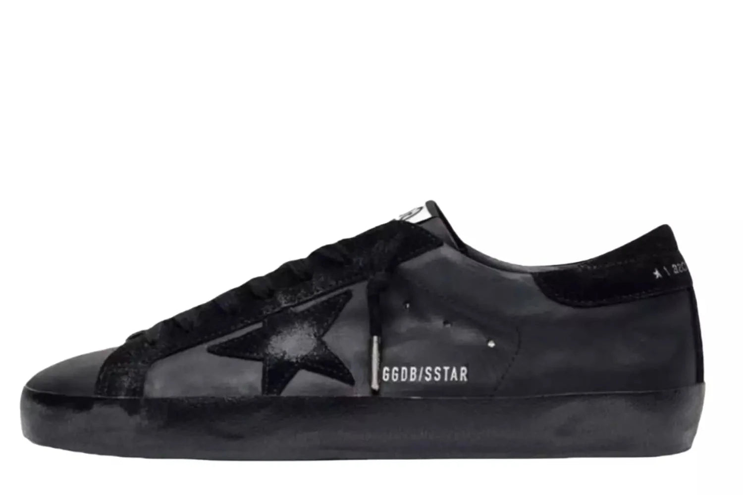 Golden Goose Men's Super-Star in black nappa with black suede star and heel tab