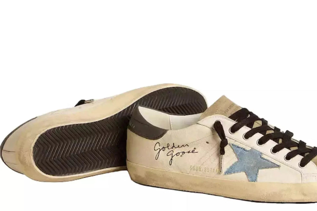 Golden goose Super-Star in nappa leather with light blue suede star and gray leather heel tab