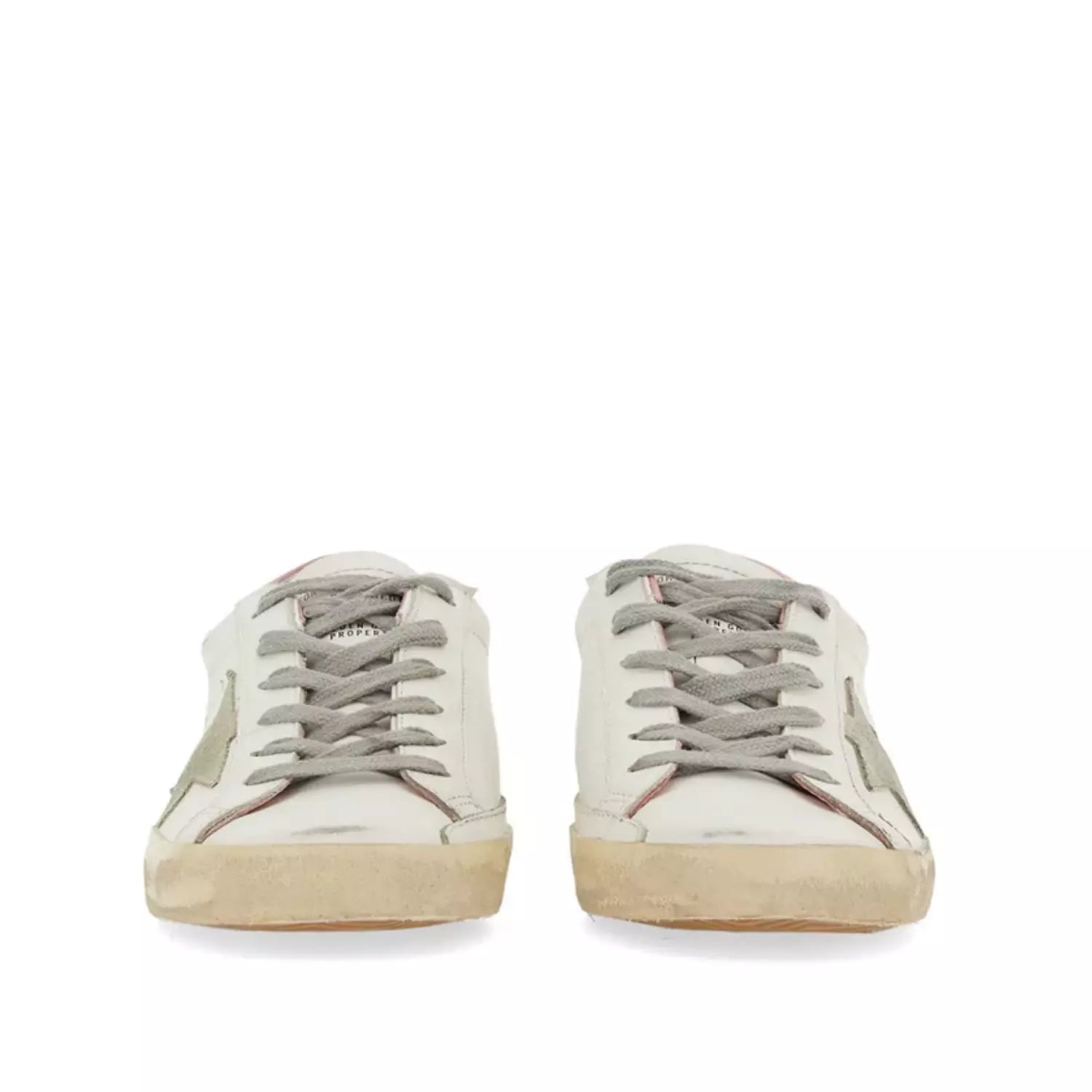 Golden Goose Super-Star Leather Sneakers with Suede Star and Pink Heel Tab