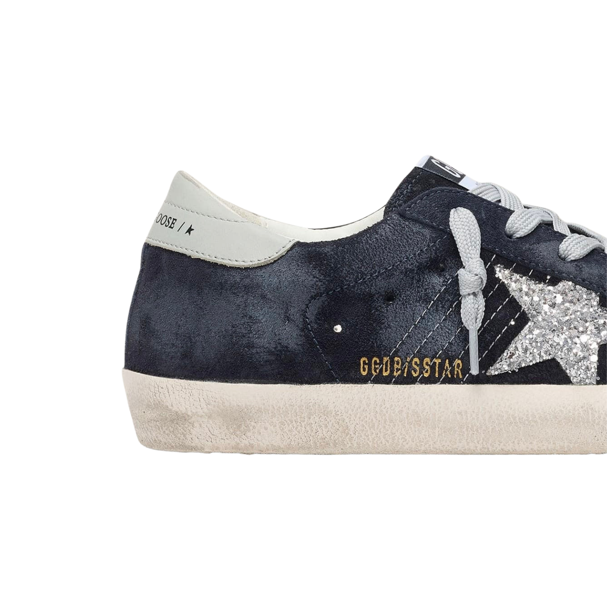 Golden Goose Super-Star in blue suede with silver glitter star and leather heel tab(Women's)