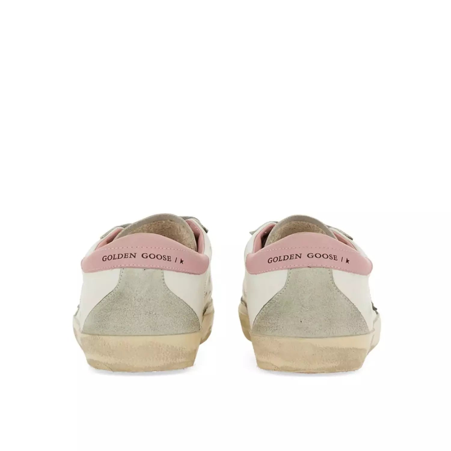 Golden Goose Super-Star Leather Sneakers with Suede Star and Pink Heel Tab