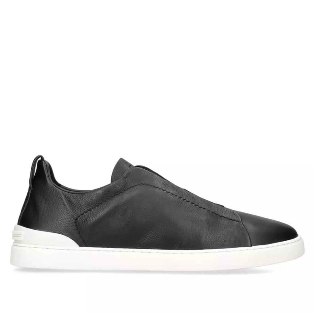 Zegna Triple Stitch Leather Sneakers Black Secondskin Triple Stitch