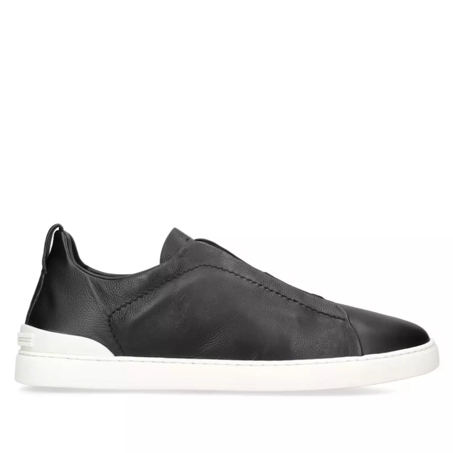 Zegna Triple Stitch Leather Sneakers Black Secondskin Triple Stitch