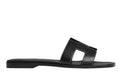 Hermes Oran Sandal Black Calfskin – White Top Stitch Flat Shoes
