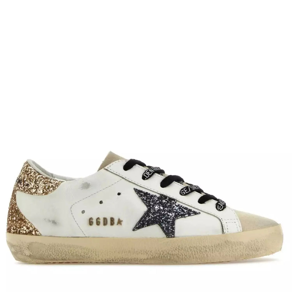 Golden Goose White and Gold Leather Sneakers