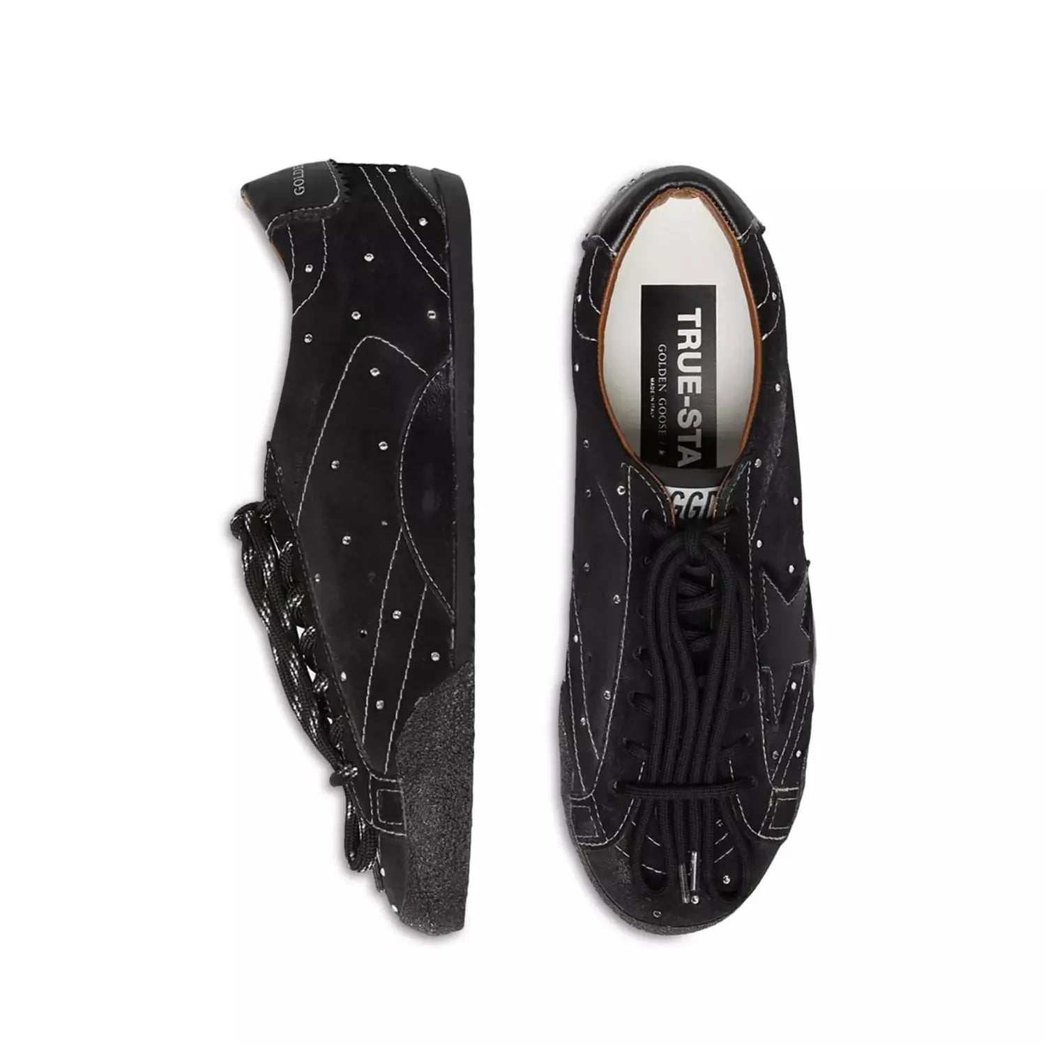 Golden goose True-Star Donna in suede nero con cristalli Swarovski e stella in pelle nera