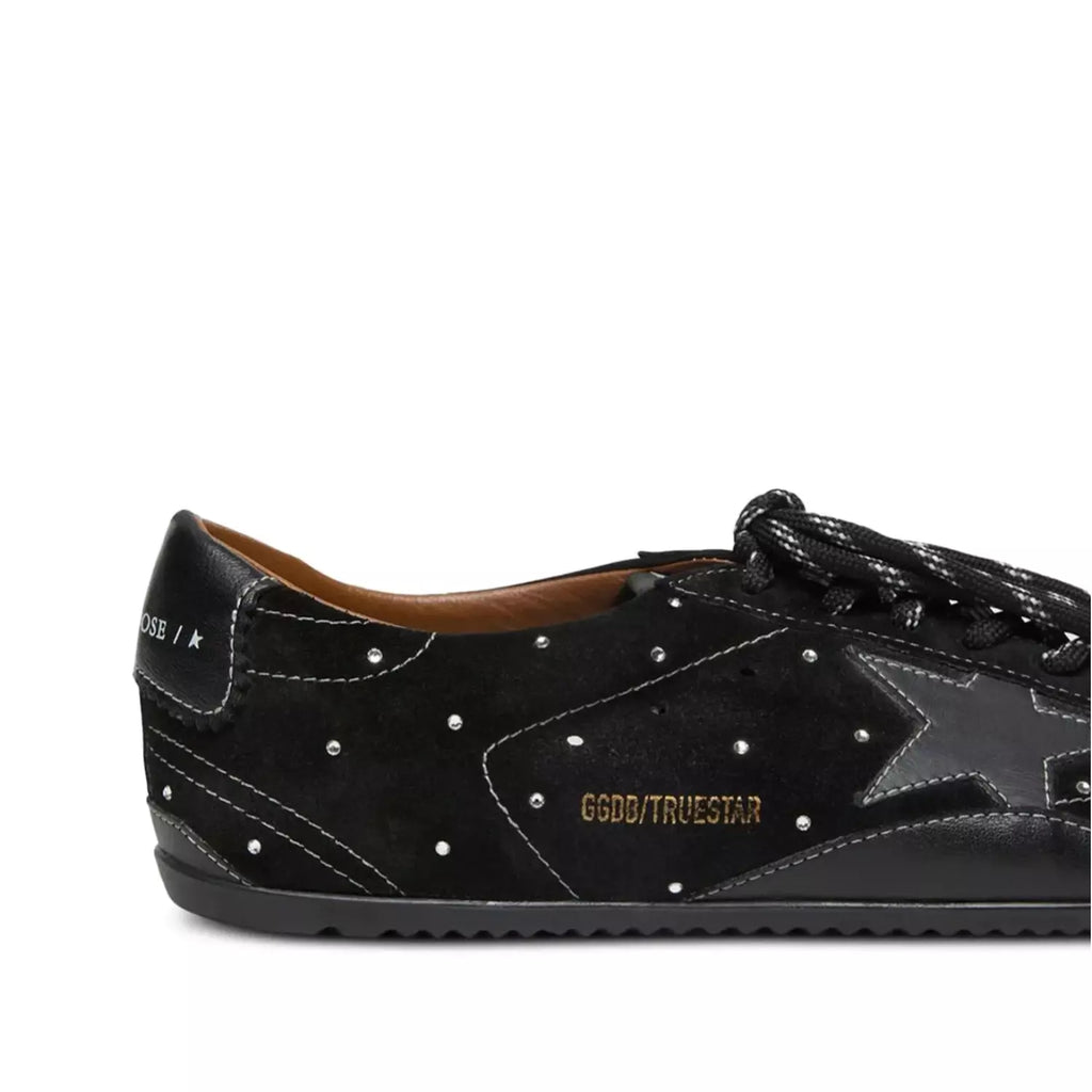 Golden goose True-Star Donna in suede nero con cristalli Swarovski e stella in pelle nera