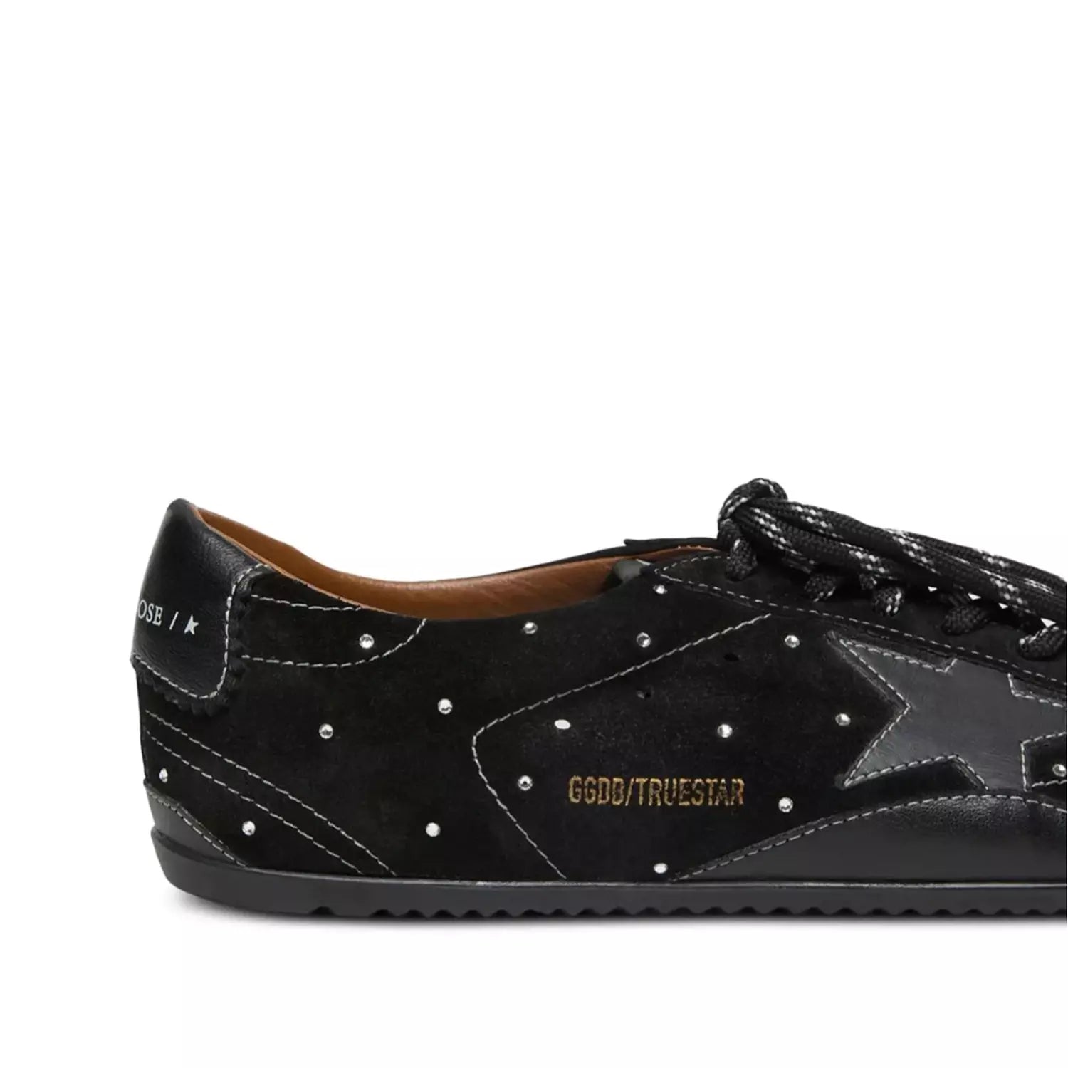Golden goose True-Star Donna in suede nero con cristalli Swarovski e stella in pelle nera