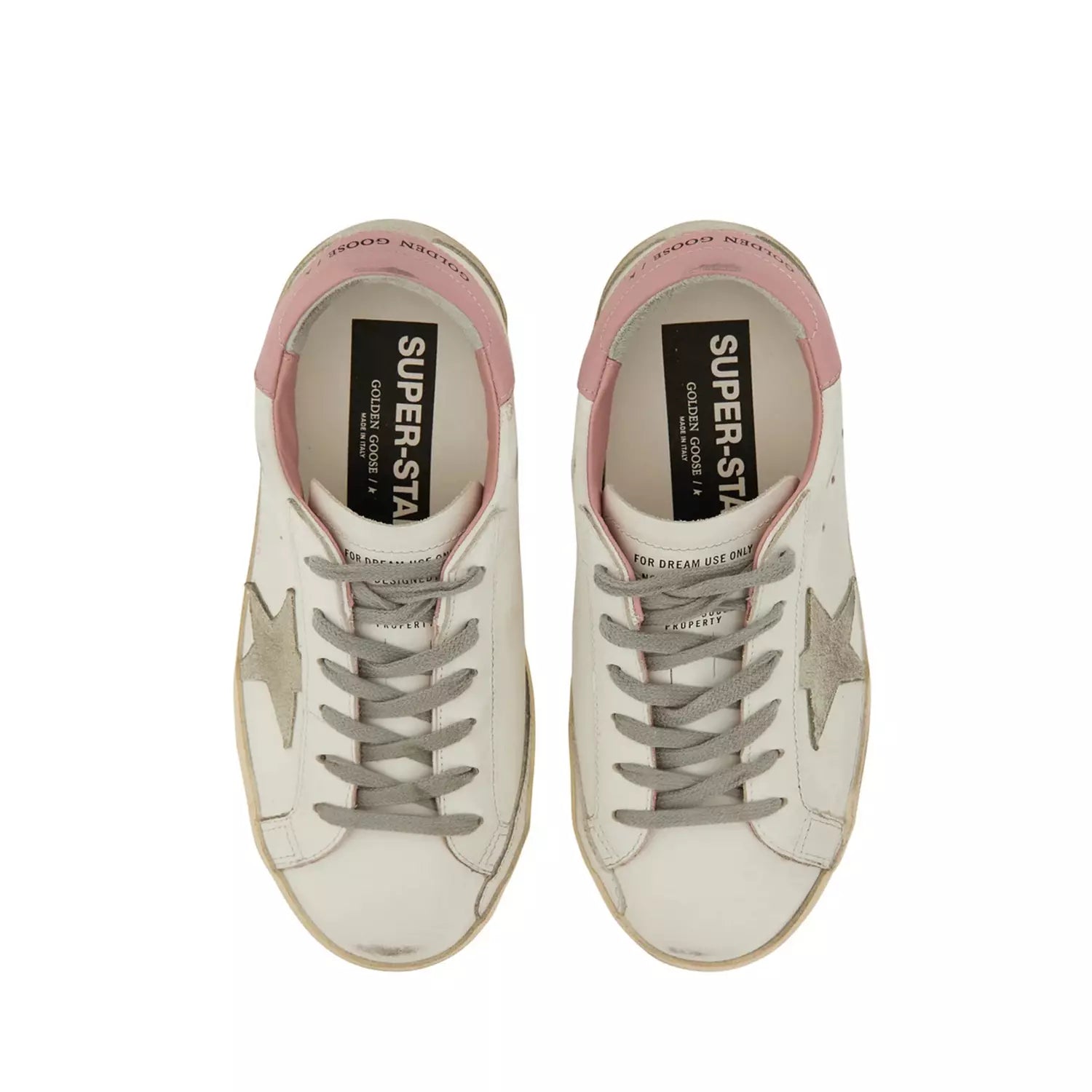 Golden Goose Super-Star Leather Sneakers with Suede Star and Pink Heel Tab