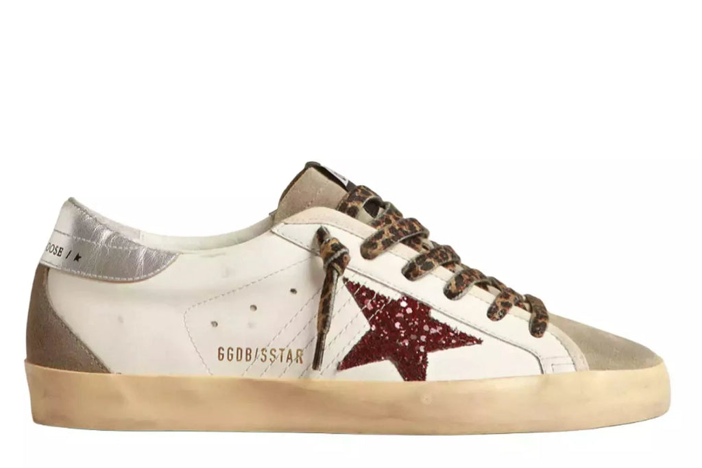 Golden goose Super-Star with burgundy glitter star and silver heel tab