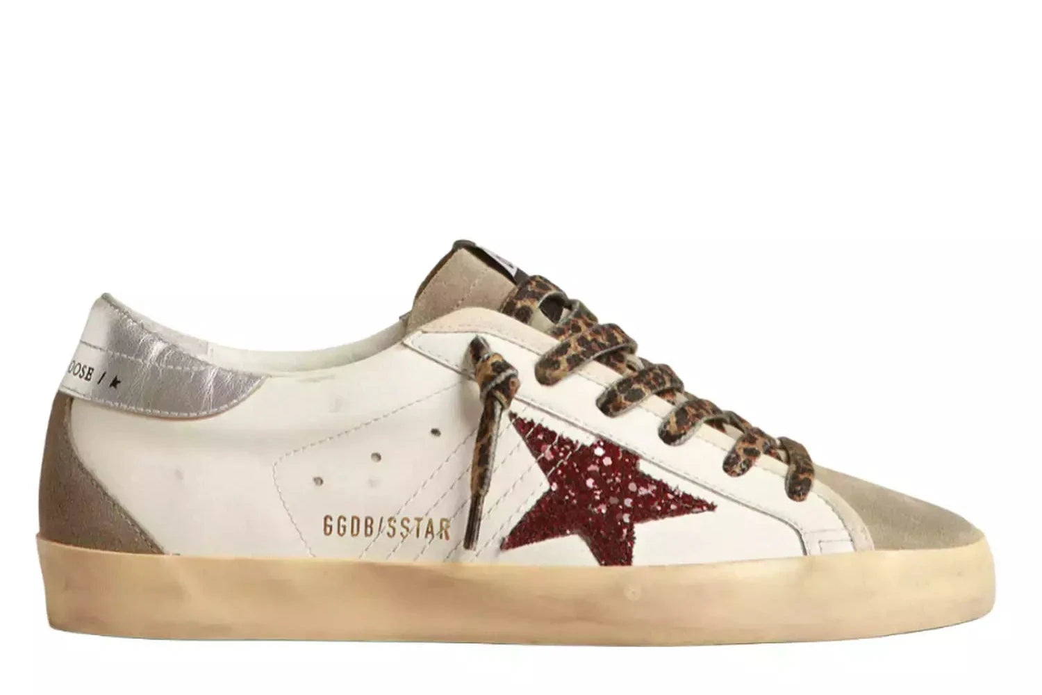Golden goose Super-Star with burgundy glitter star and silver heel tab