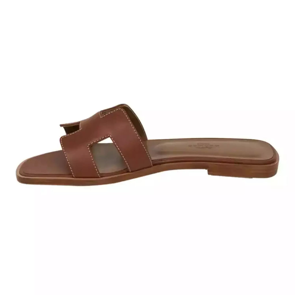 Hermes Sandal Flat Oran Gold Box Calfskin | Mightychic