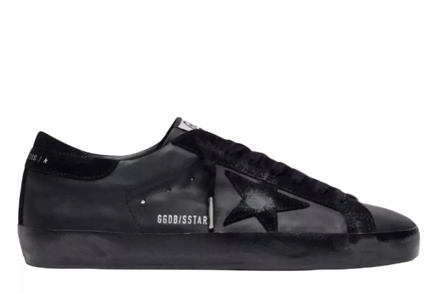 Golden Goose Men's Super-Star in black nappa with black suede star and heel tab