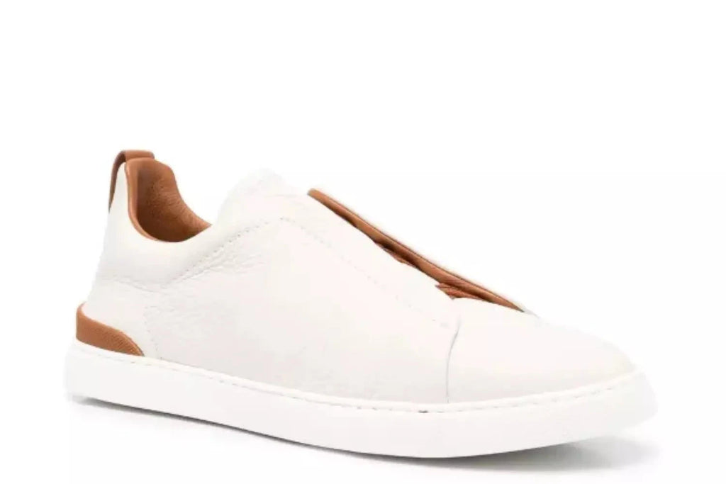 Zegna Triple Stitch Leather Sneakers White Triple Stitch