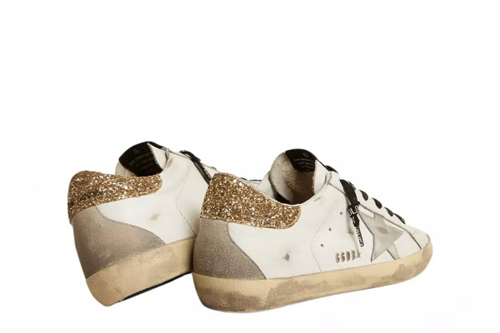 Golden Goose Super-Star with gold sparkle foxing and metal stud lettering(Women's)