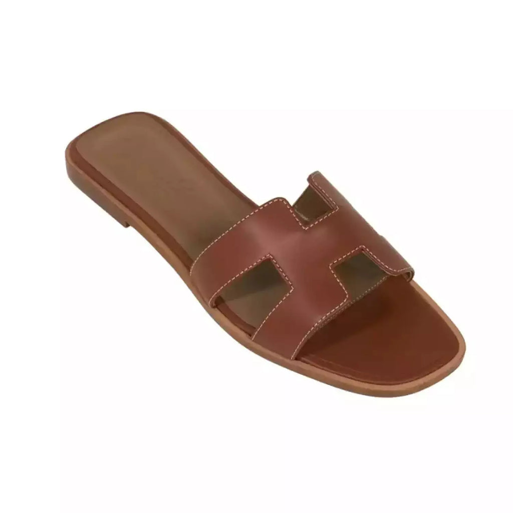 Hermes Sandal Flat Oran Gold Box Calfskin | Mightychic