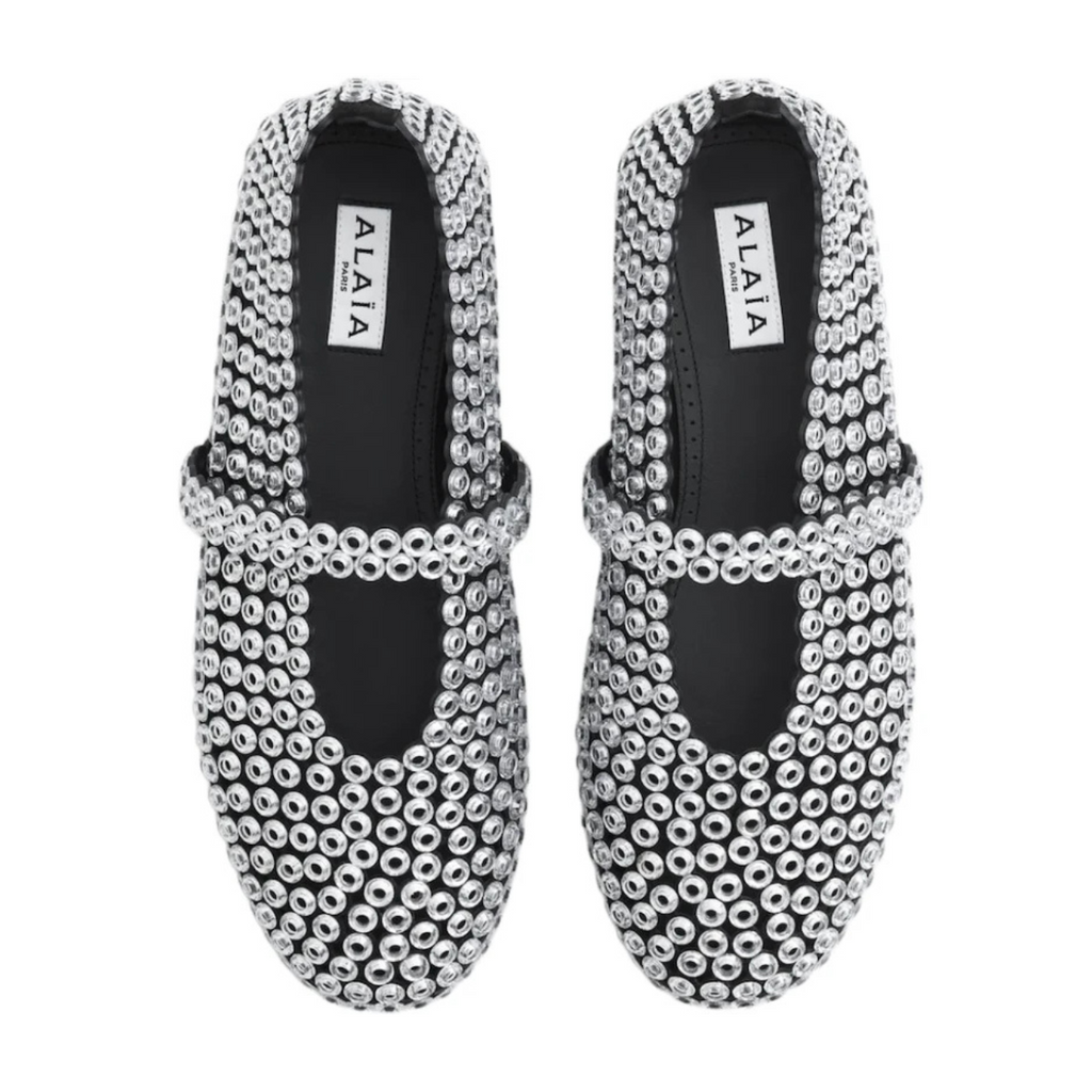 Alaïa Suede Glass-Embellished Ballet Flats