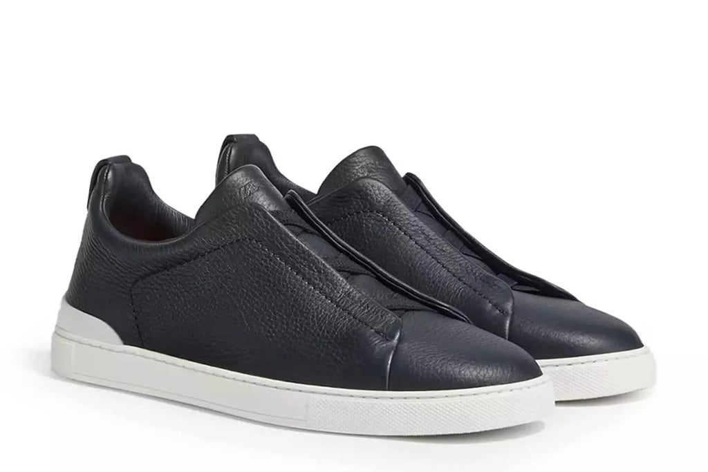 Zegna Navy Blue Deerskin Triple Stitch™ Sneakers