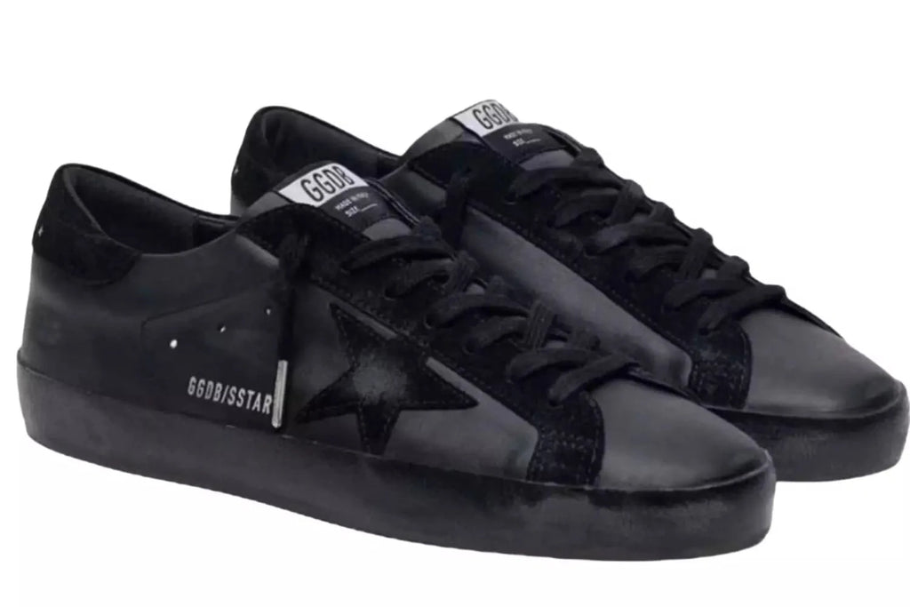 Golden Goose Men's Super-Star in black nappa with black suede star and heel tab