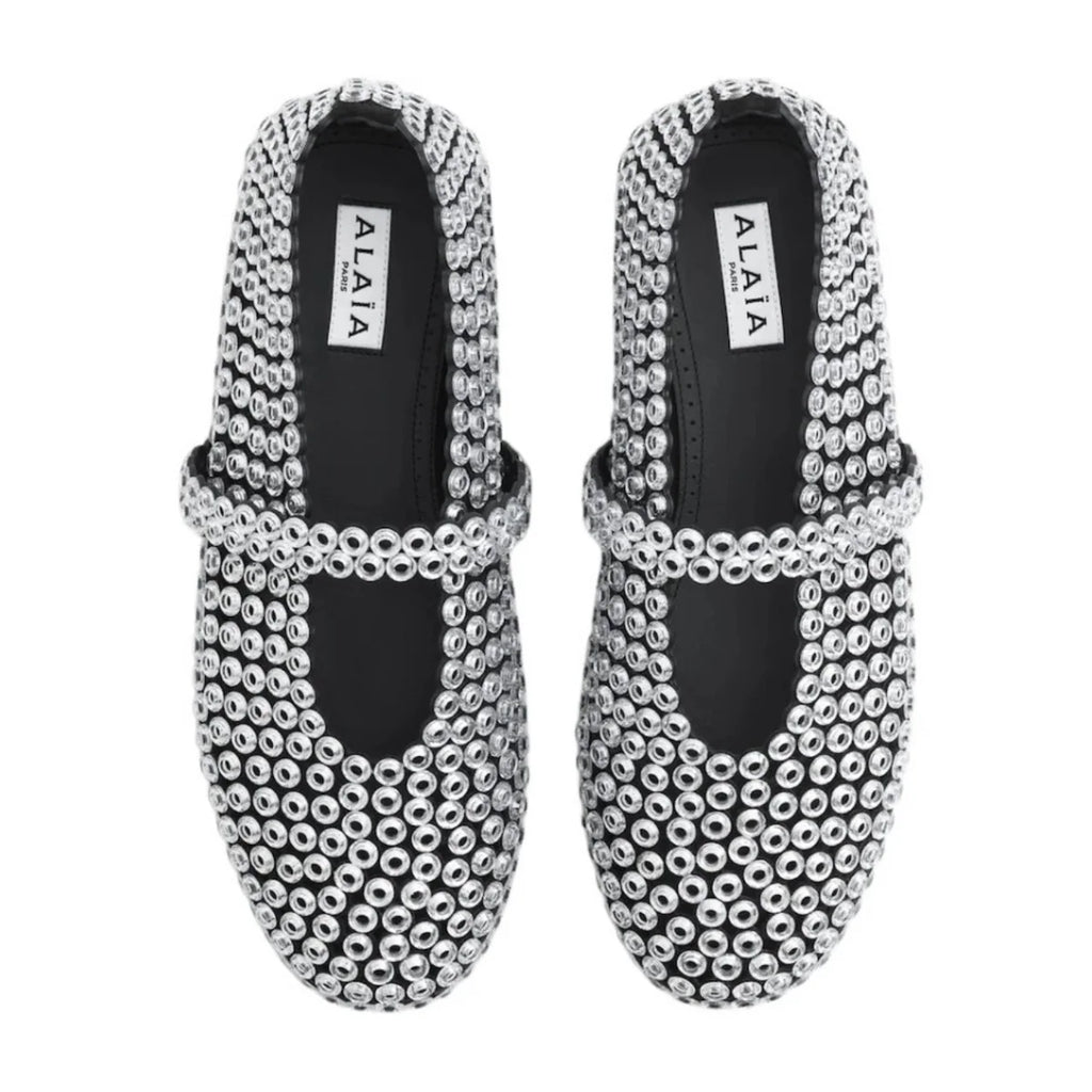 Alaïa Suede Glass-Embellished Ballet Flats