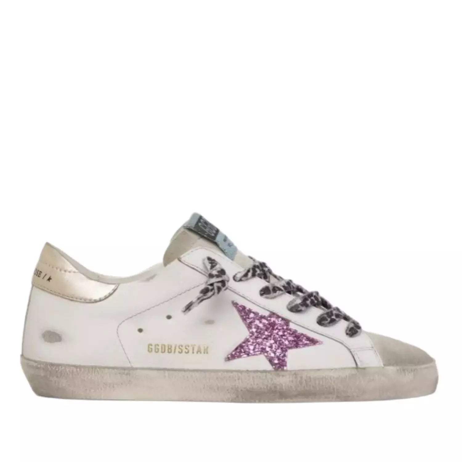 Golden Goose Super-Star Leather Sneakers with Pink Glitter Star