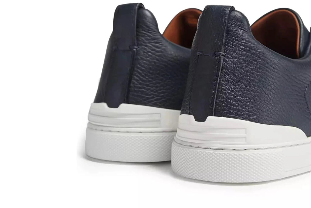 Zegna Navy Blue Deerskin Triple Stitch™ Sneakers