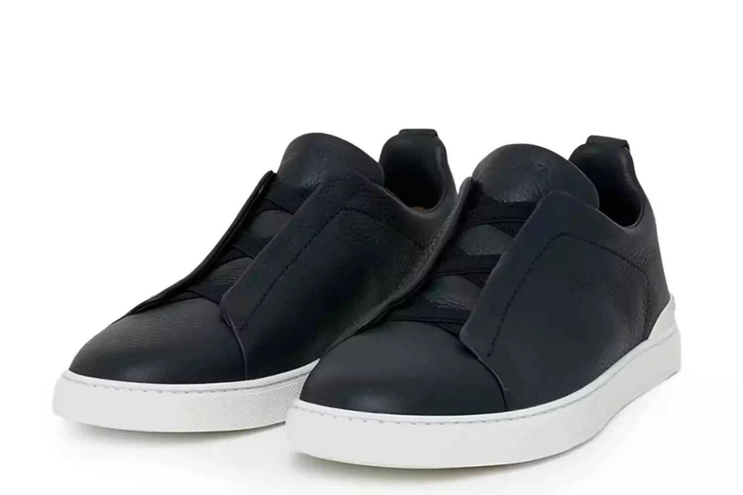 Zegna Navy Blue Deerskin Triple Stitch™ Sneakers