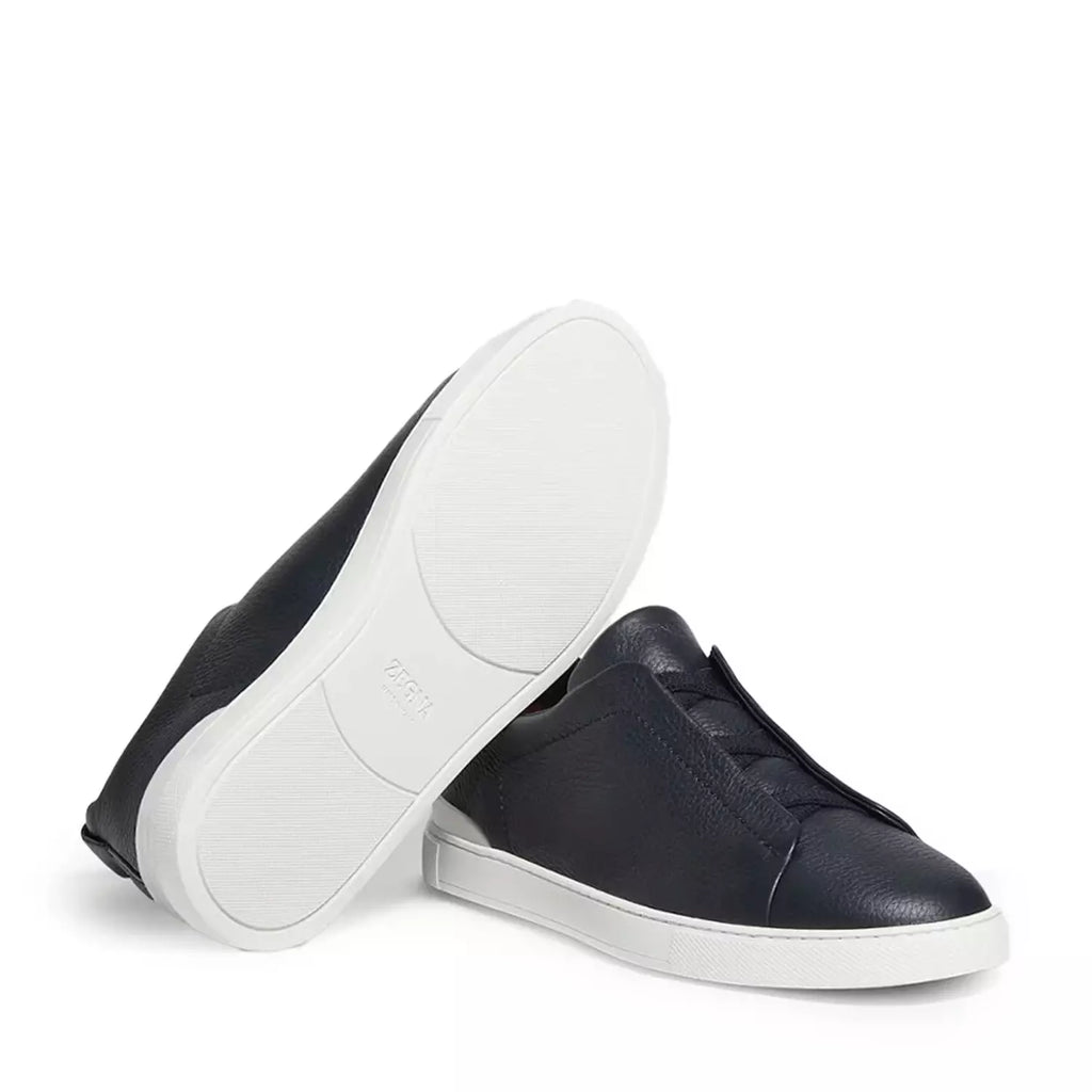 Zegna Navy Blue Deerskin Triple Stitch™ Sneakers