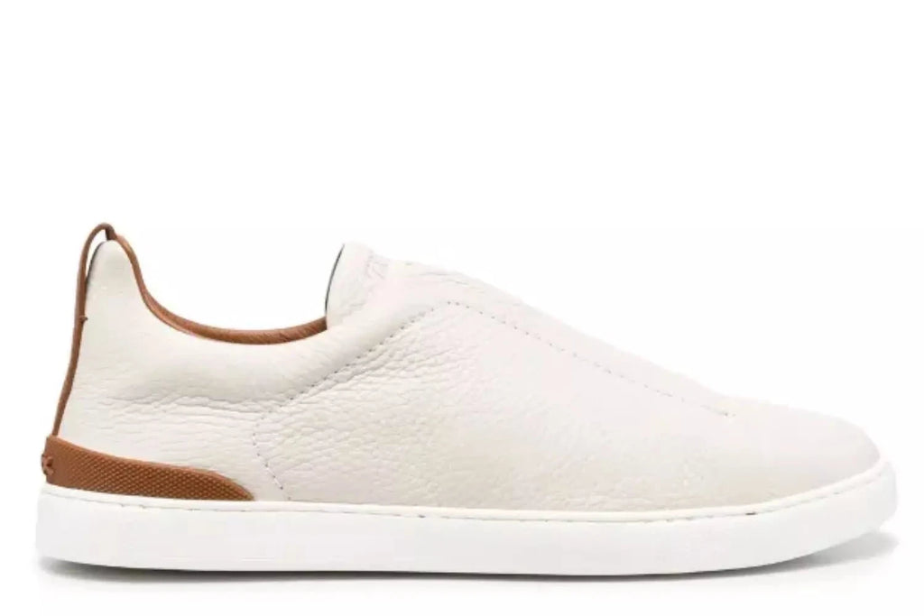 Zegna Triple Stitch Leather Sneakers White Triple Stitch