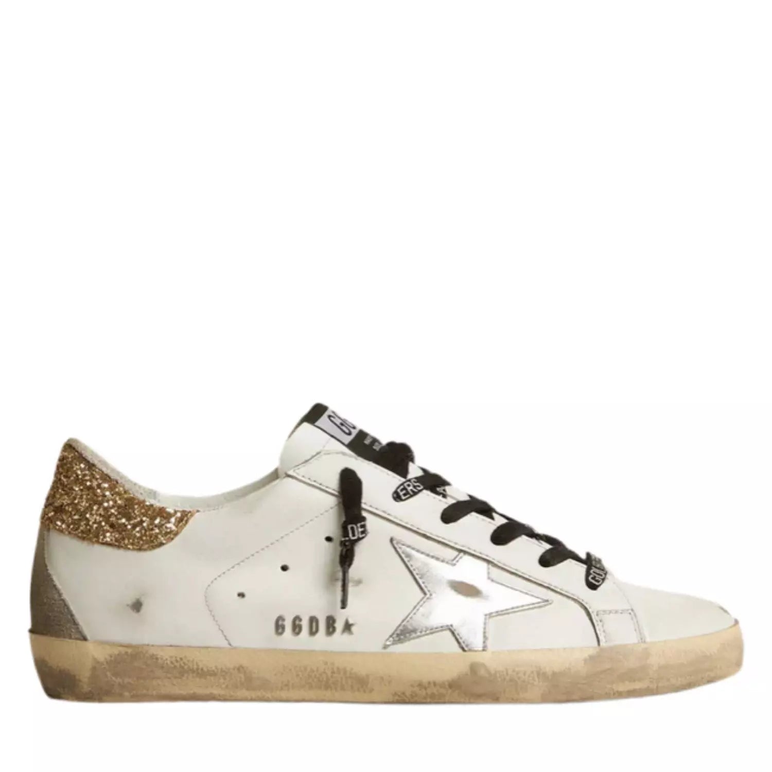 Golden Goose white leather Super-Star with glittery heel tab(Women's)