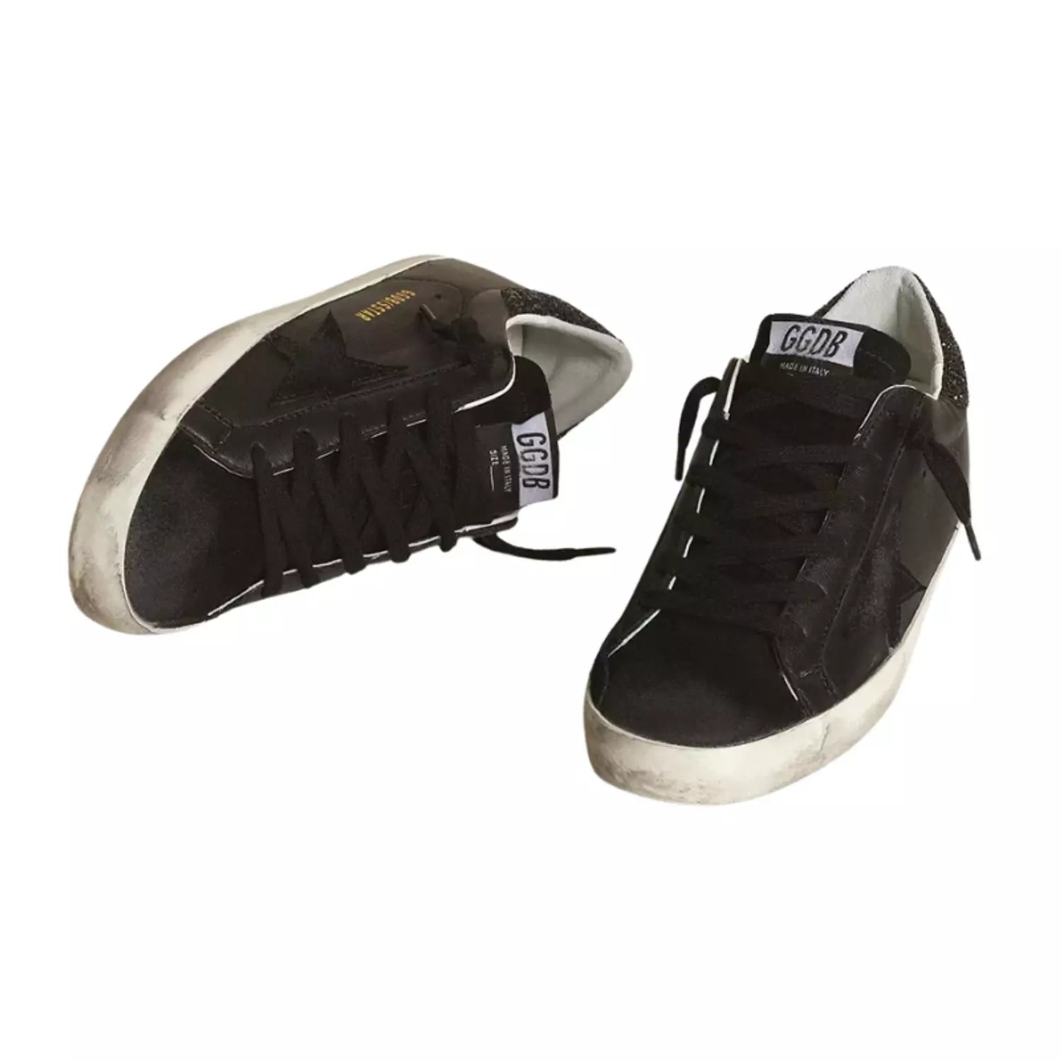 Golden Goose Superstar – Black Glitter Heel