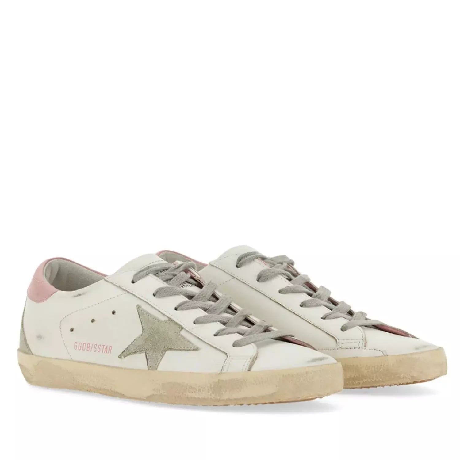 Golden Goose Super-Star Leather Sneakers with Suede Star and Pink Heel Tab