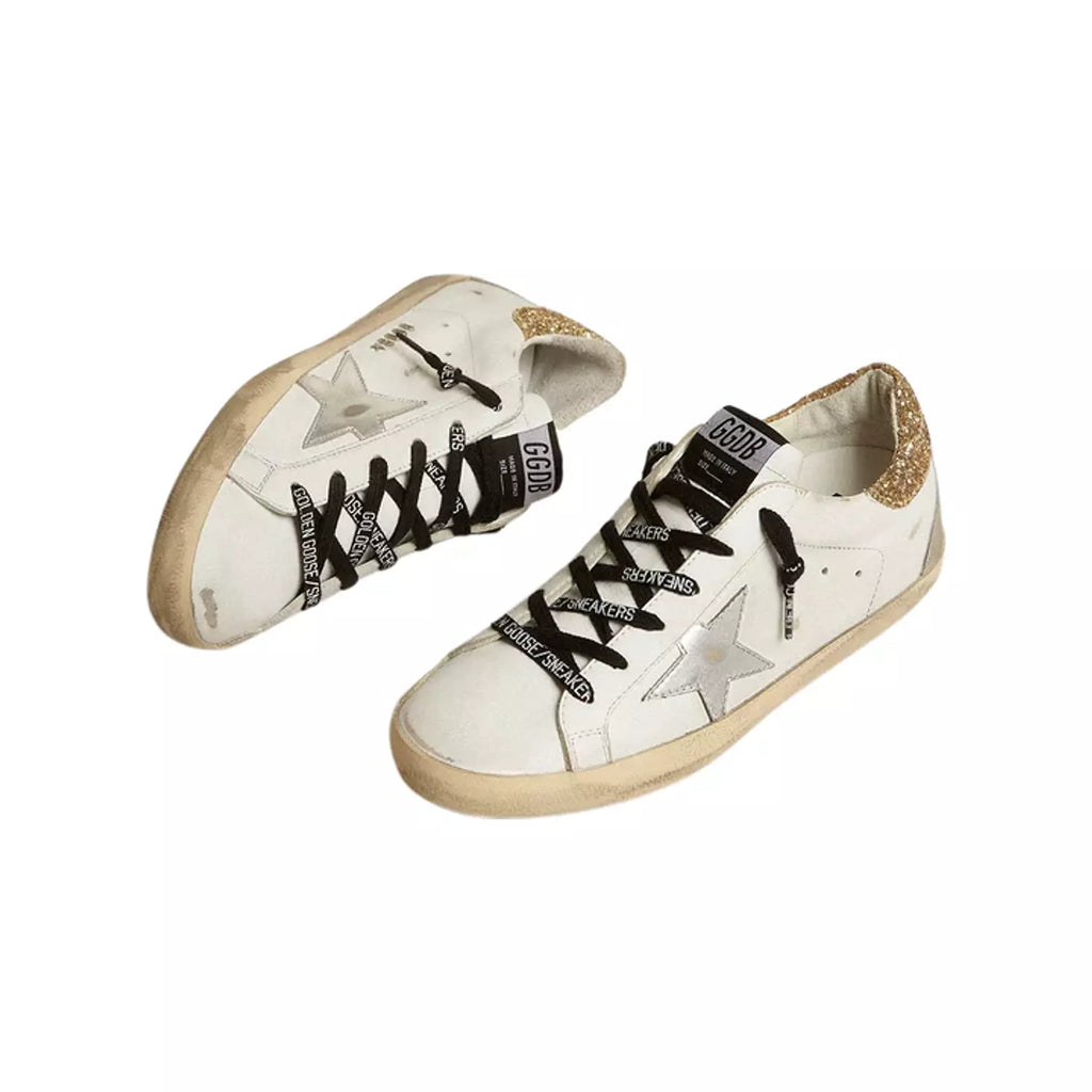 Golden Goose white leather Super-Star with glittery heel tab(Women's)