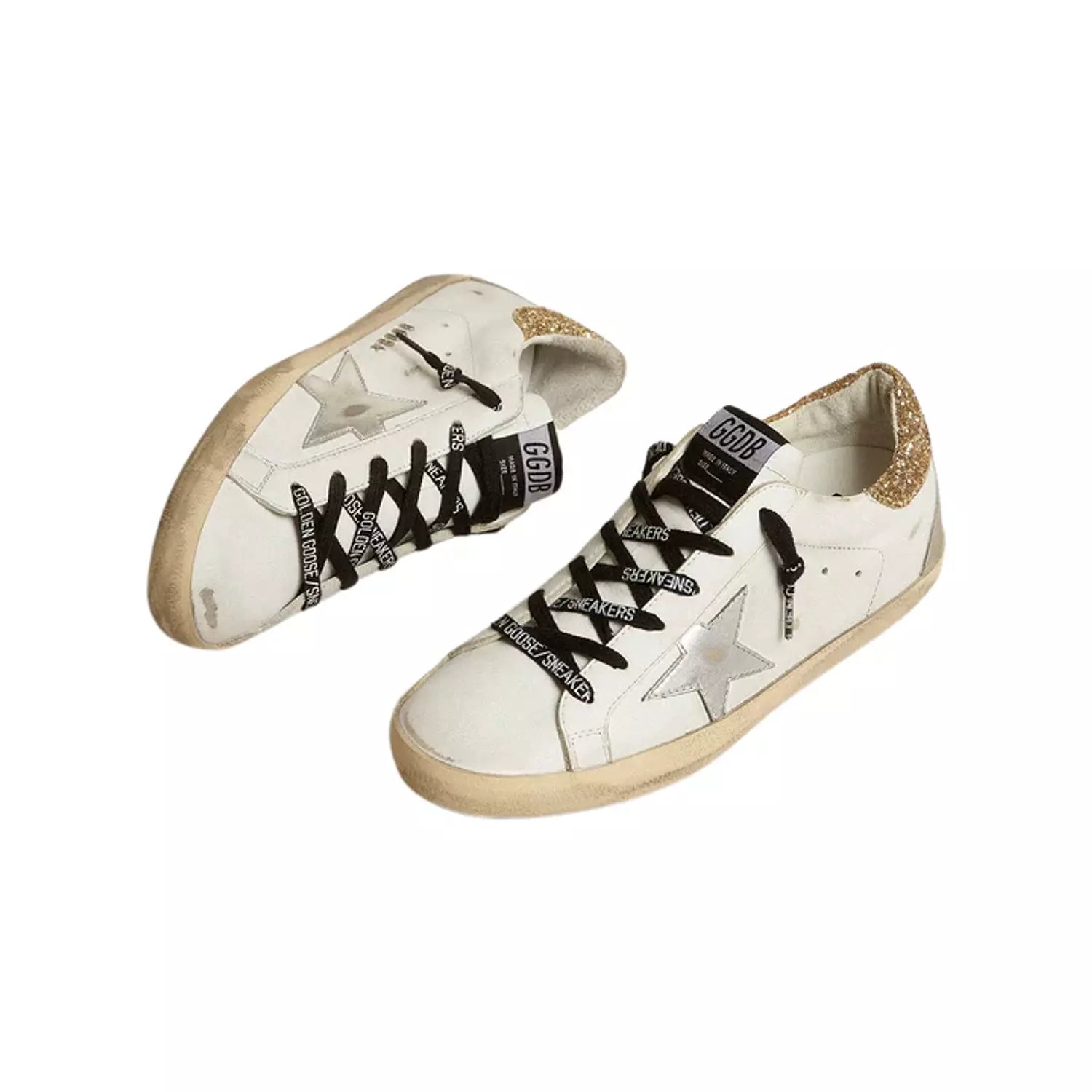 Golden Goose white leather Super-Star with glittery heel tab(Women's)