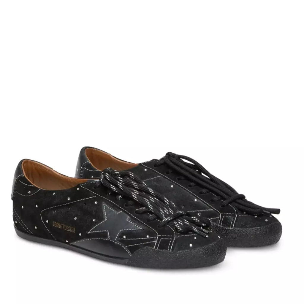 Golden goose True-Star Donna in suede nero con cristalli Swarovski e stella in pelle nera