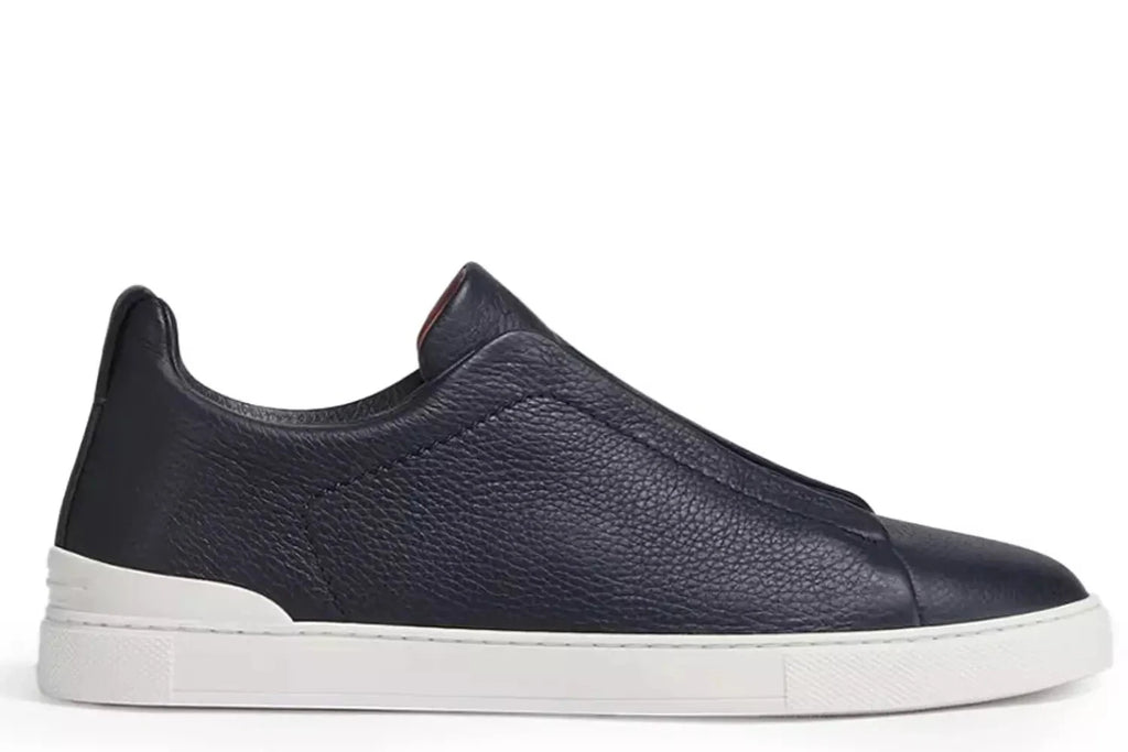 Zegna Navy Blue Deerskin Triple Stitch™ Sneakers