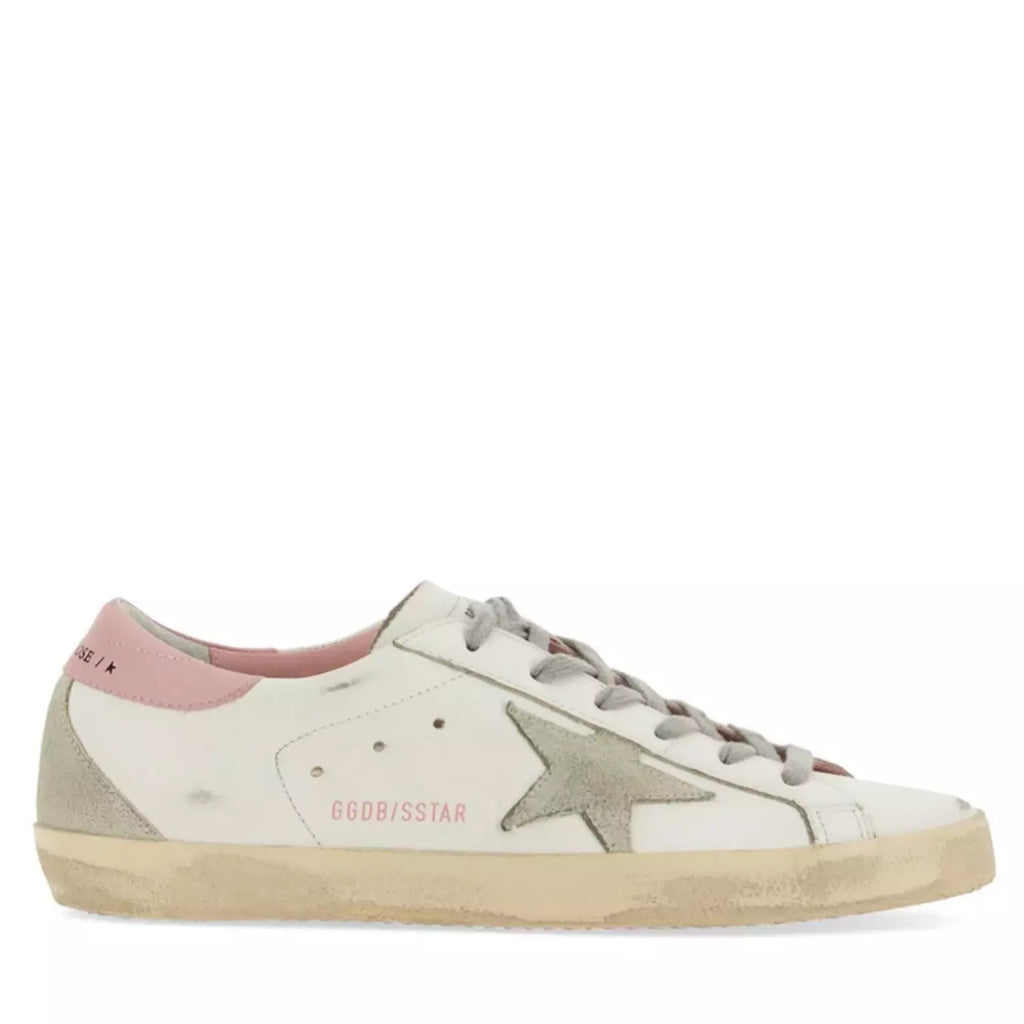 Golden Goose Super-Star Leather Sneakers with Suede Star and Pink Heel Tab