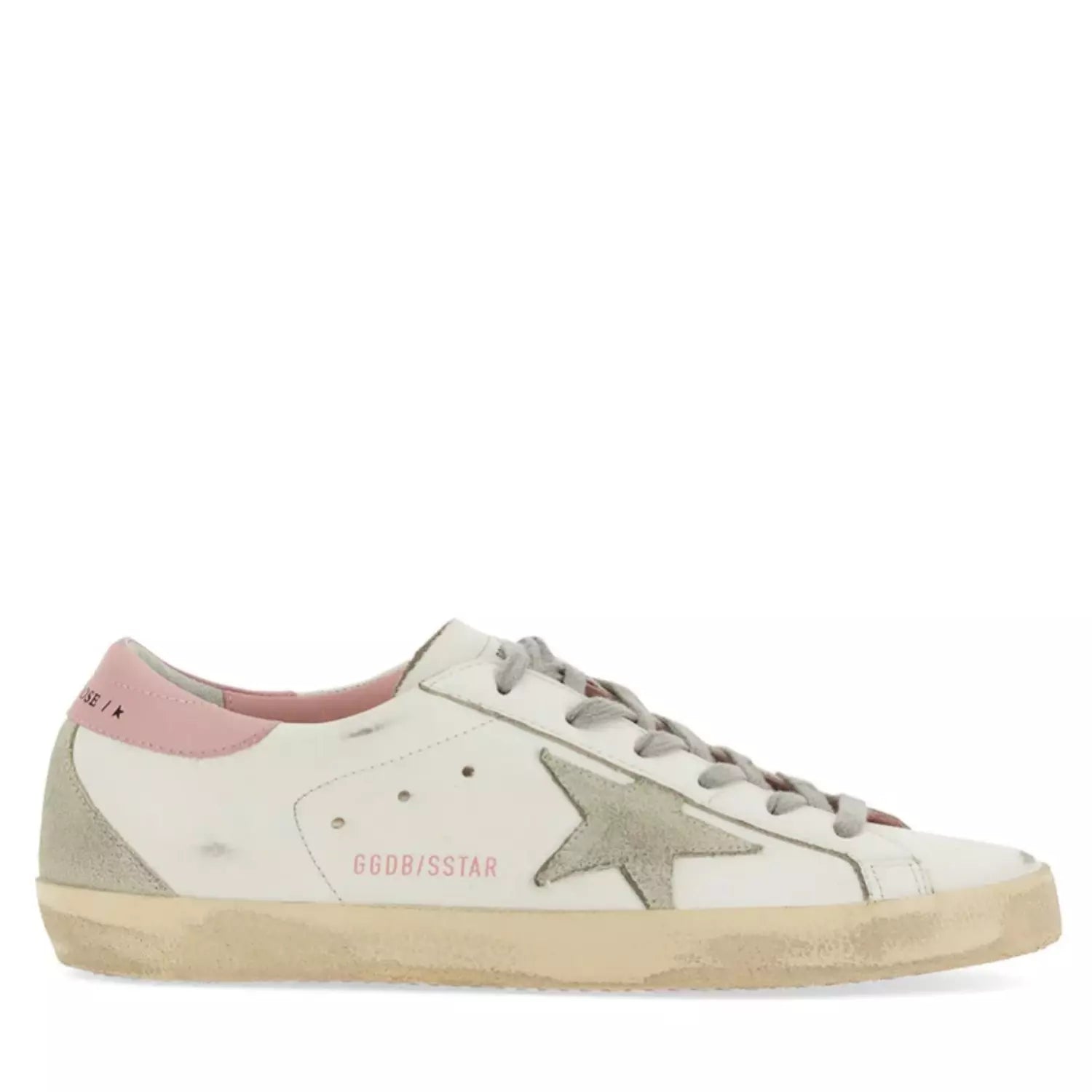 Golden Goose Super-Star Leather Sneakers with Suede Star and Pink Heel Tab