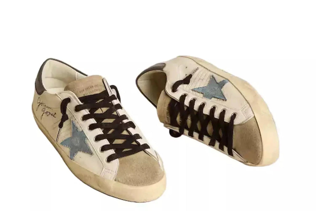Golden goose Super-Star in nappa leather with light blue suede star and gray leather heel tab