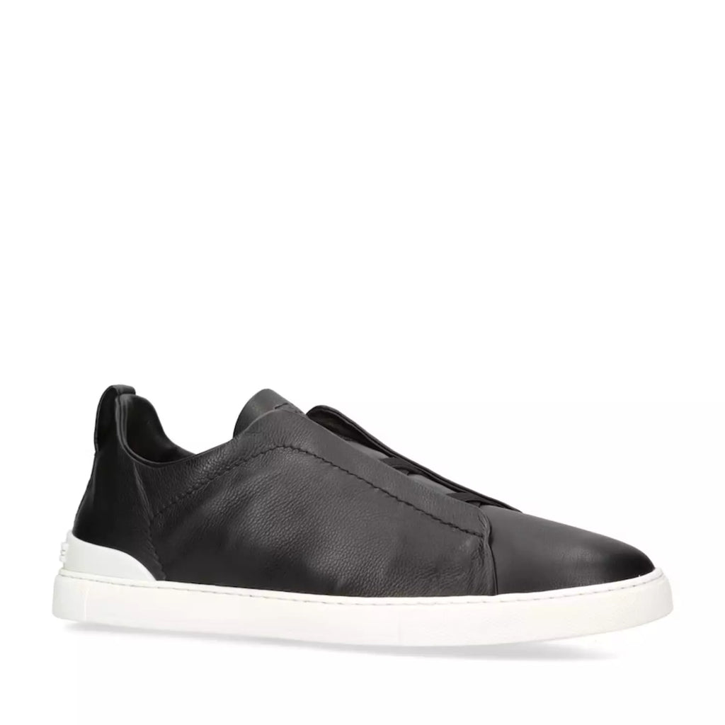 Zegna Triple Stitch Leather Sneakers Black Secondskin Triple Stitch