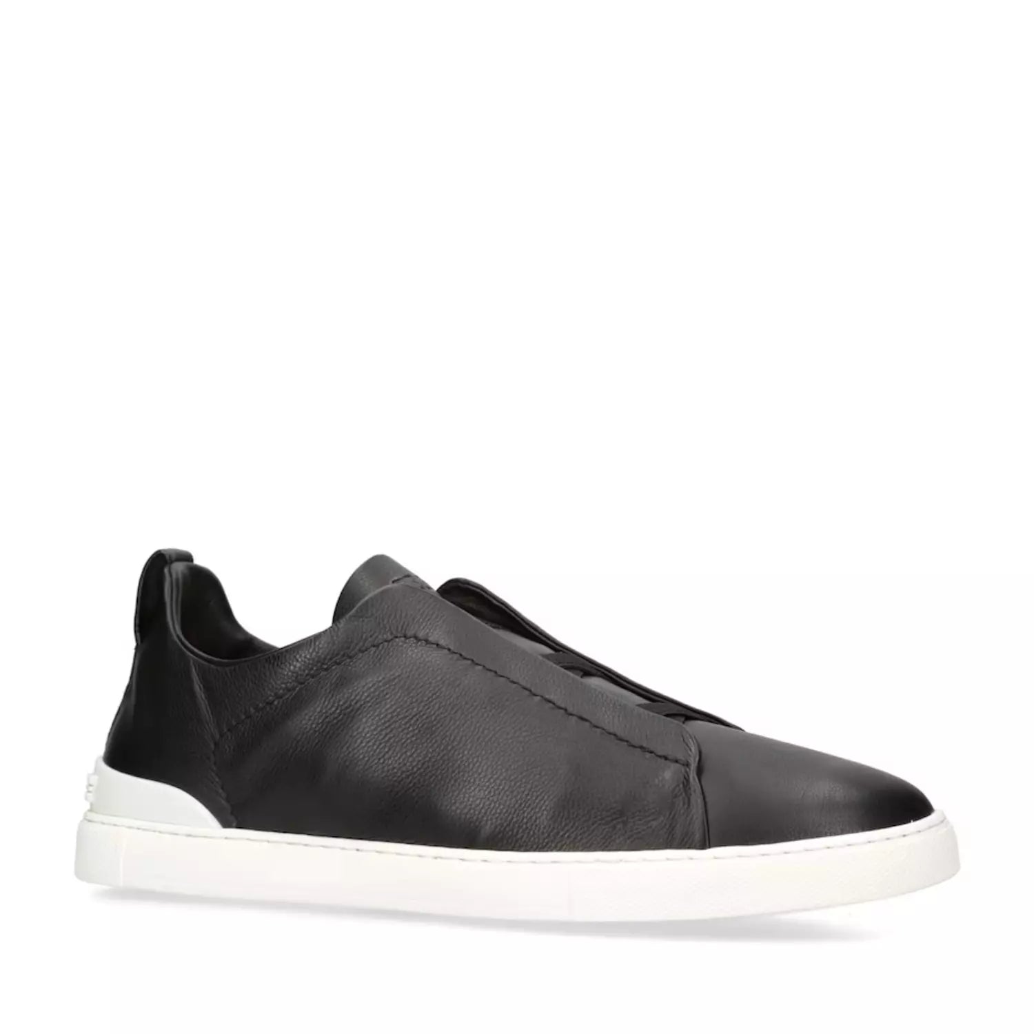 Zegna Triple Stitch Leather Sneakers Black Secondskin Triple Stitch